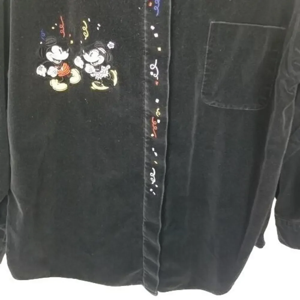Vintage The Disney Catalog Womens Velvet Button Shirt Size M Mickey Minnie 90s